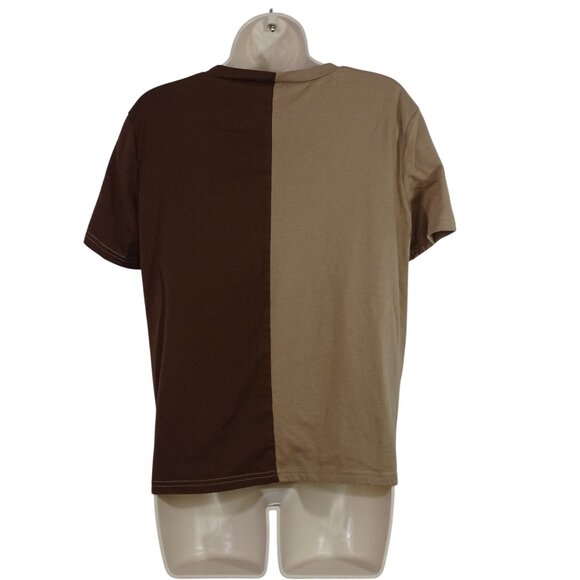 Two-Tone Brown T-Shirt Casual Top Women Size M Cotton Blend Round Neck - Picture 3 of 7